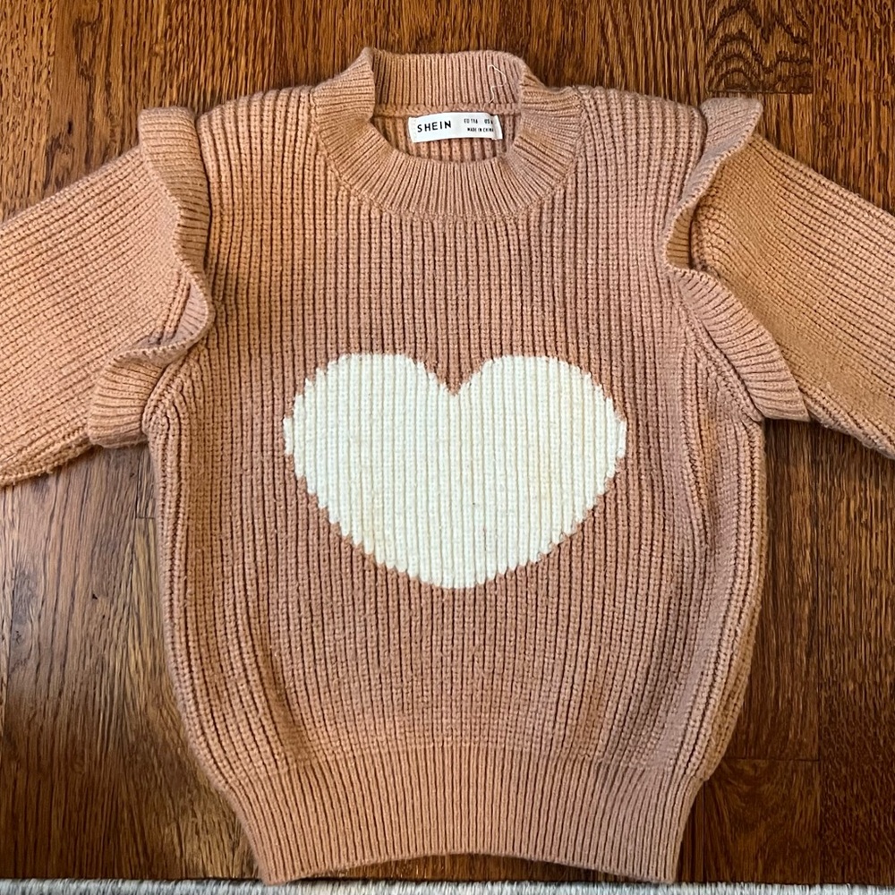 SHEIN Tan Heart Knit Sweater